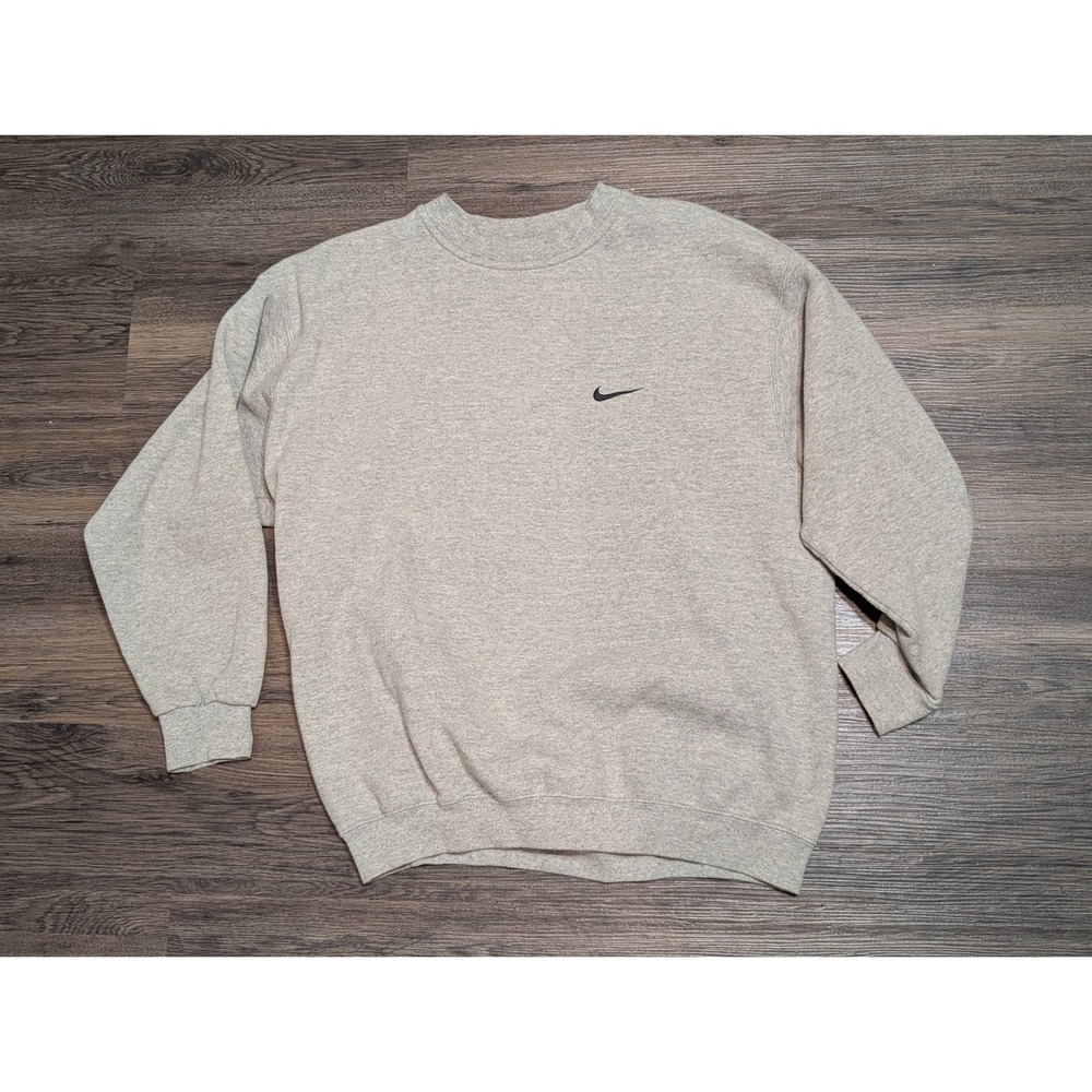 Vintage 90s Nike Mini Swoosh Crewneck Sweatshirt Heather‎ Grey Made in USA L
